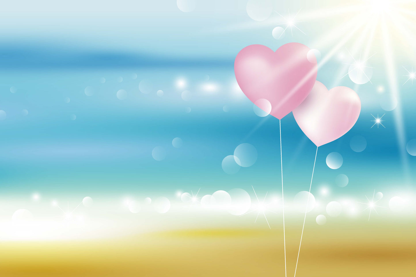 Pink Hearts with Beach Background