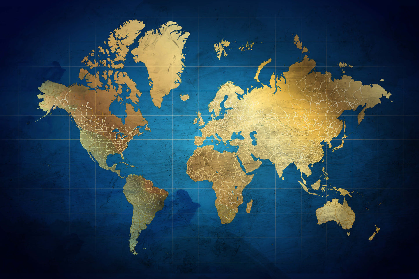 World Map in Gold and Blue