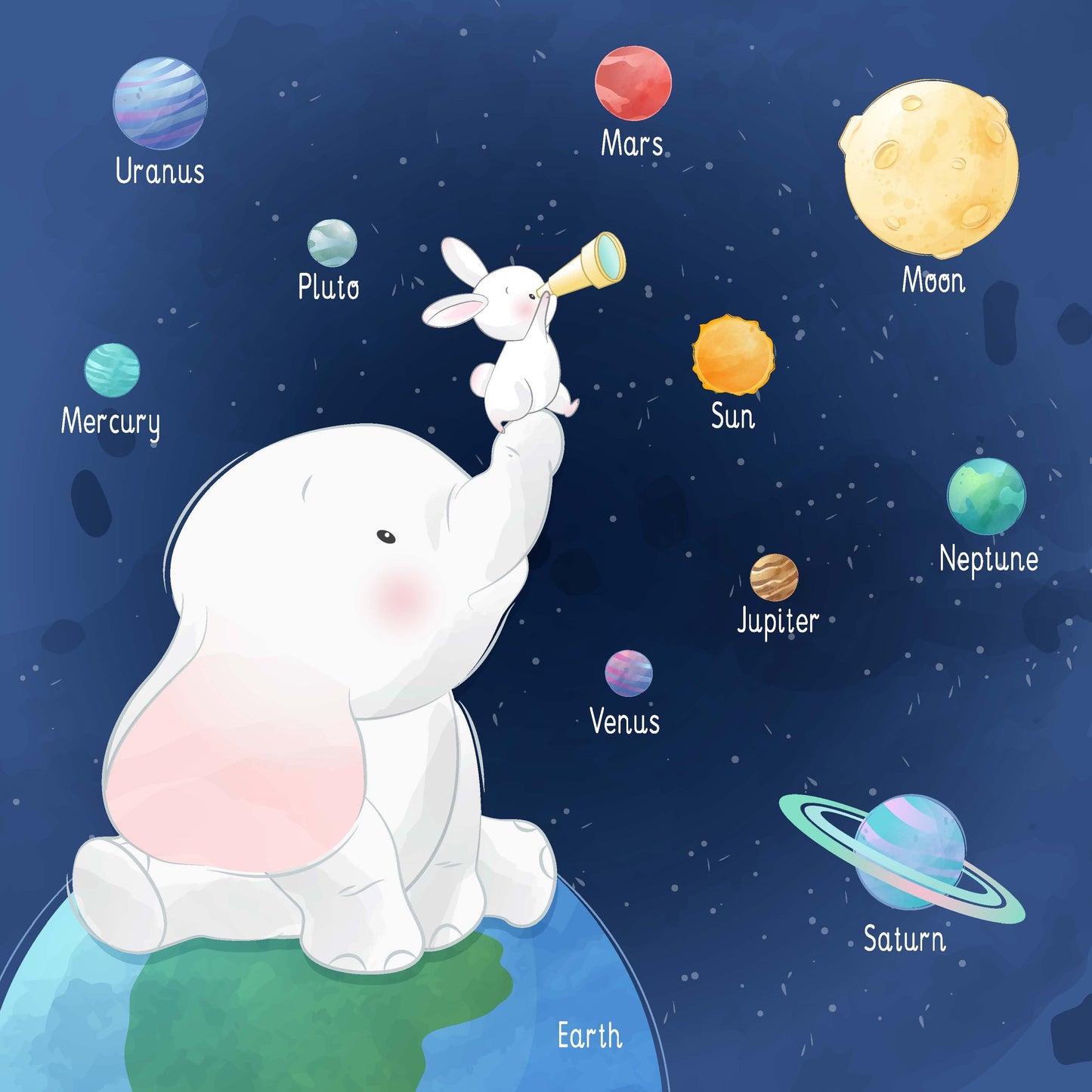 Elephant and Rabbit with Planets