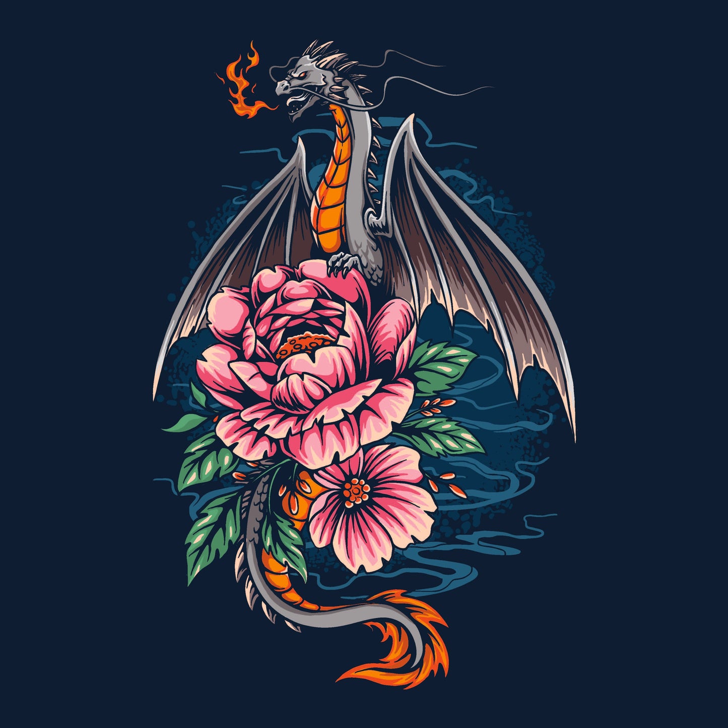 Dragon with Pink Flower